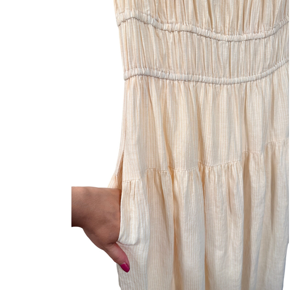 Ulla Johnson 8 Linen Rissa Midi Dress $525 Ruffle Puff Sleeve Smocked Waist Tan - Picture 7 of 11